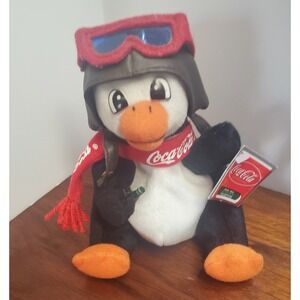 Coca-Cola Penguin Plush Aviator Hat Scarf Bean Bag Collectible 1990s Cavanagh‎